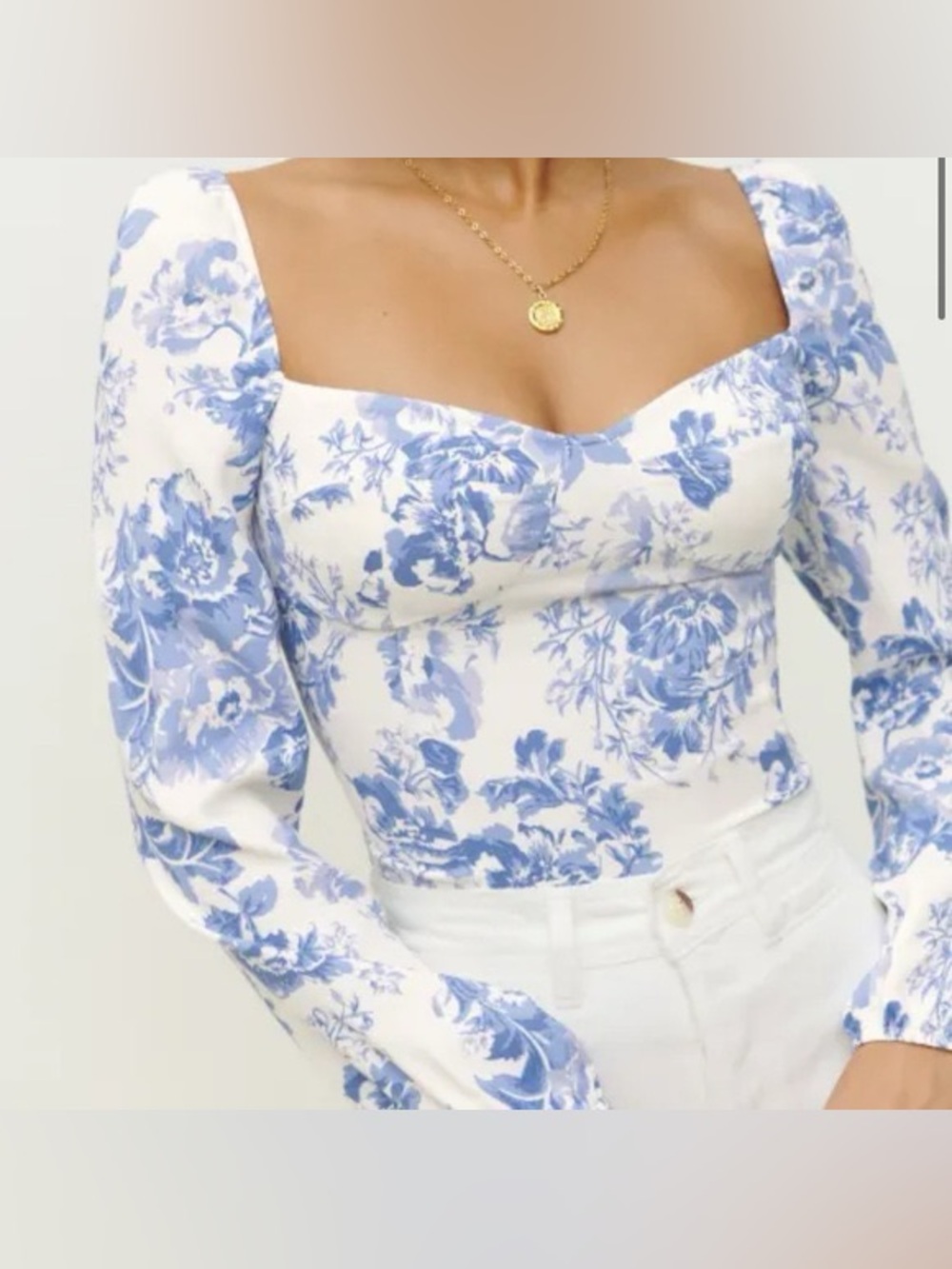 Reformation Reign Top in Olympia Blue and White Floral